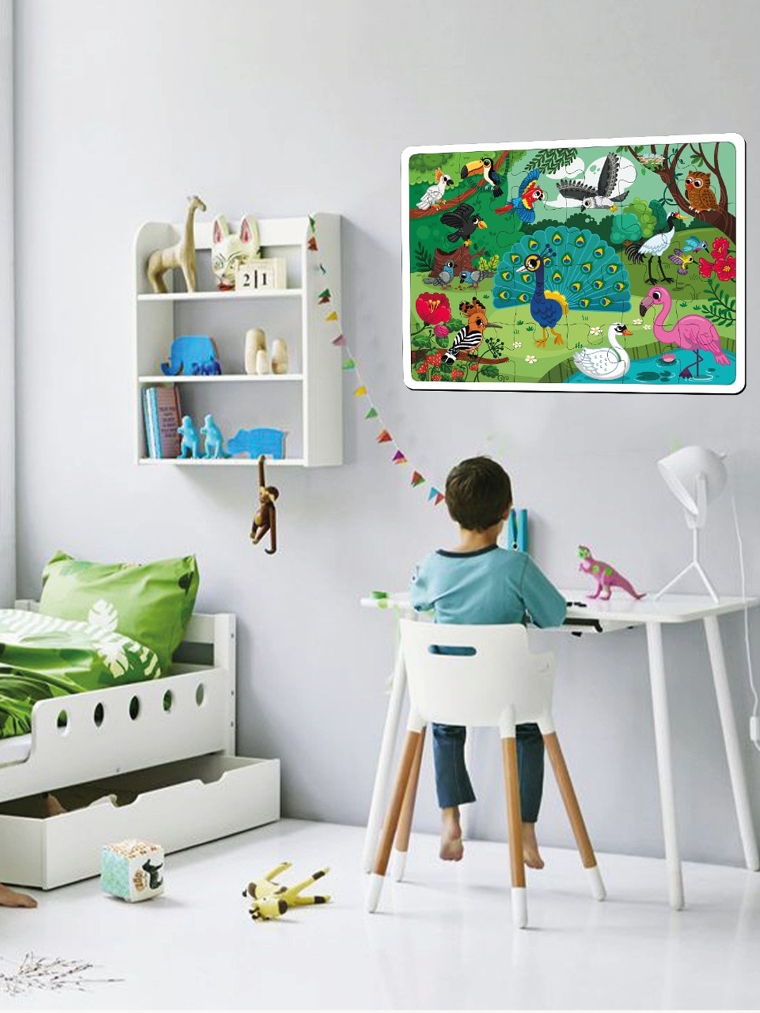 

Mini Leaves Kids Jungle Birds 35 Piece Puzzle Development Toy, Green