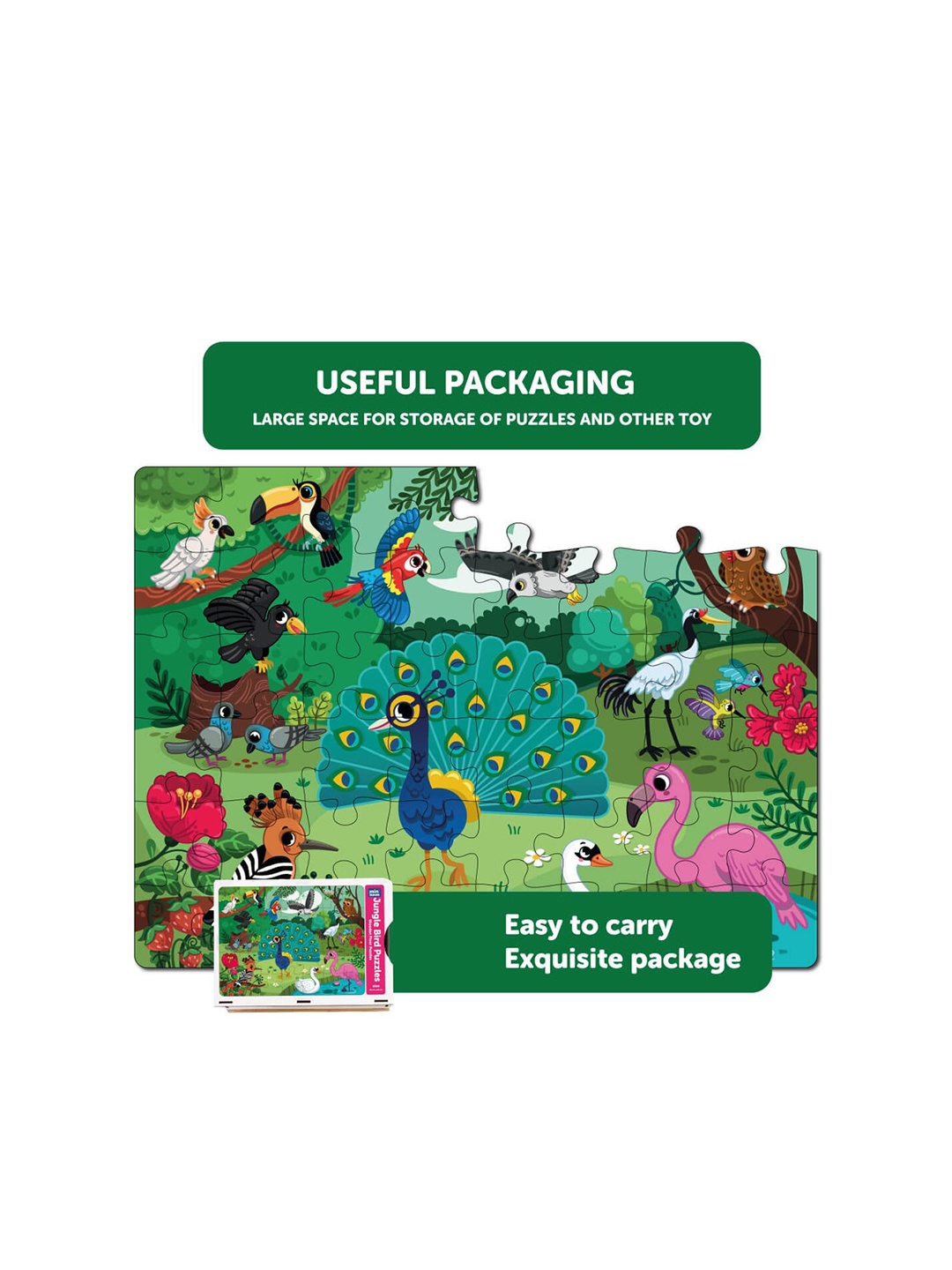 

Mini Leaves Kids Jungle Birds 48 Piece Puzzle Development Toy, Green