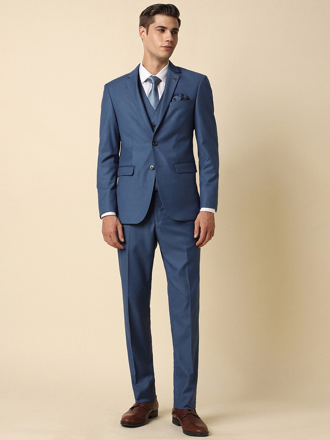 

Allen Solly 3-Pieces Single Breasted Slim Fit Formal Suit, Blue