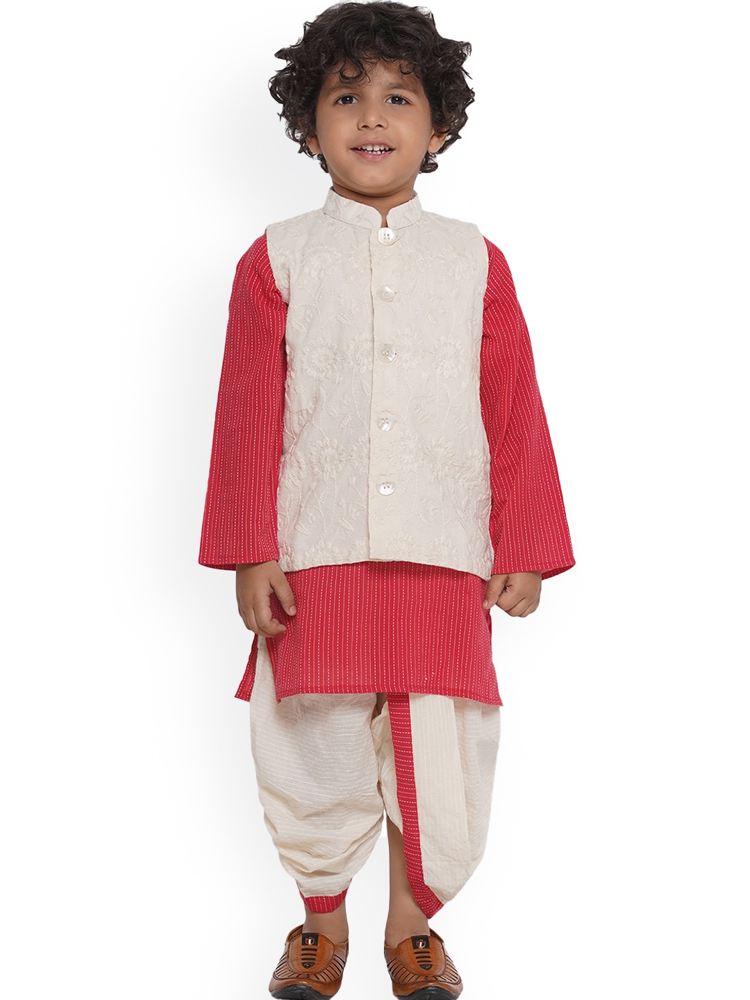 

Little Bansi Boys Mandarin Collar Pure Cotton Kurta, Red