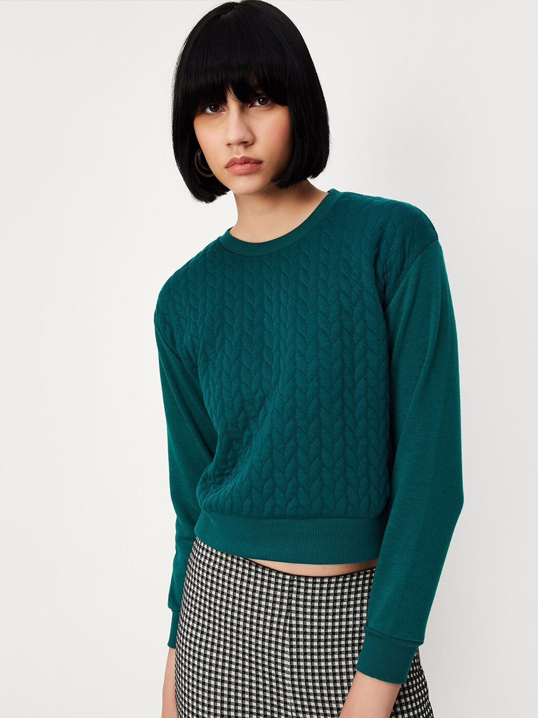 

max Self Design Round Neck Pullover, Green