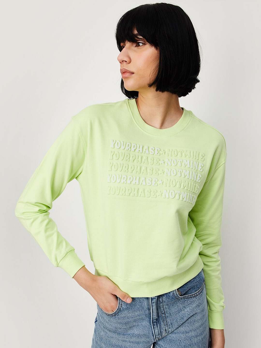 

max Typography Printed Pure Cotton Pullover Sweatshirt, Yellow