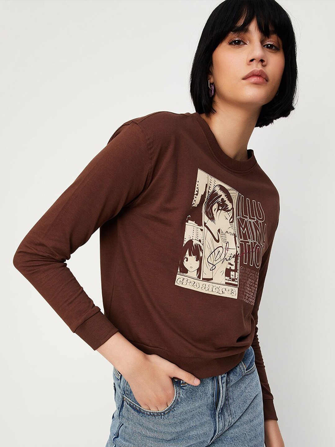 

max Graphic Printed Cotton Pullover, Brown