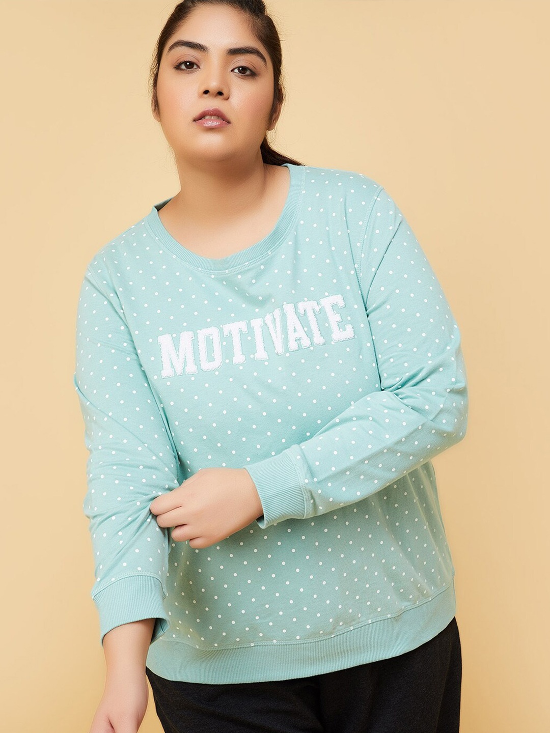 

max Polka Dot Printed Applique Detail Cotton Pullover, Green