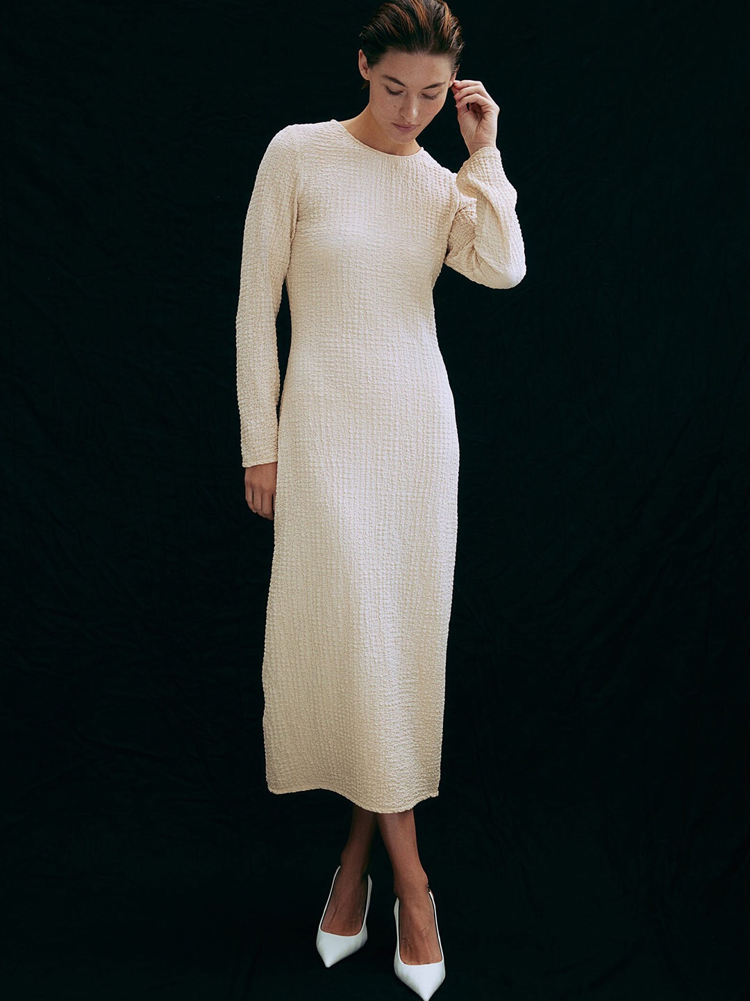 

H&M Textured Jersey Dress, Beige