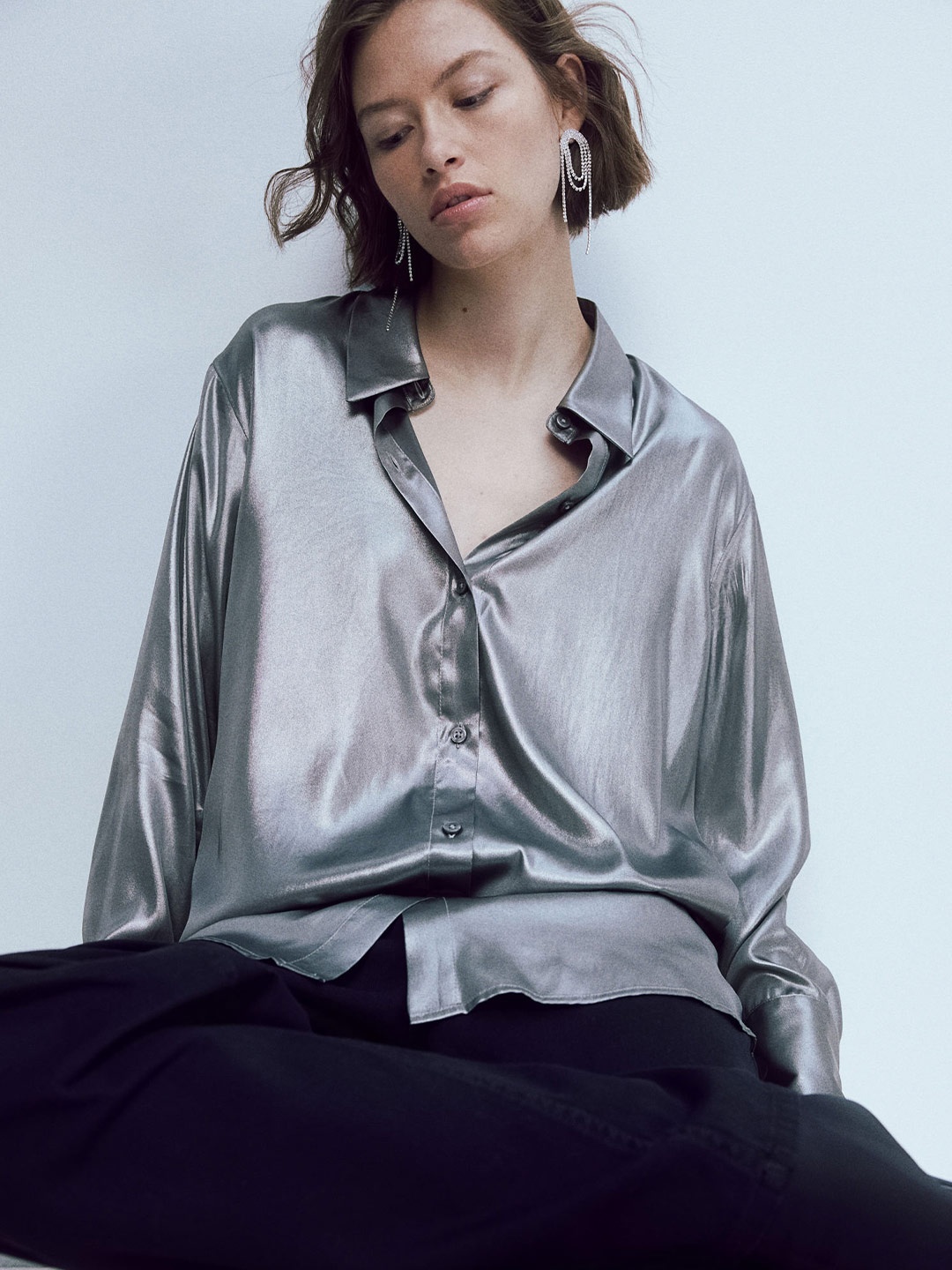 

H&M Satin Shirt, Silver