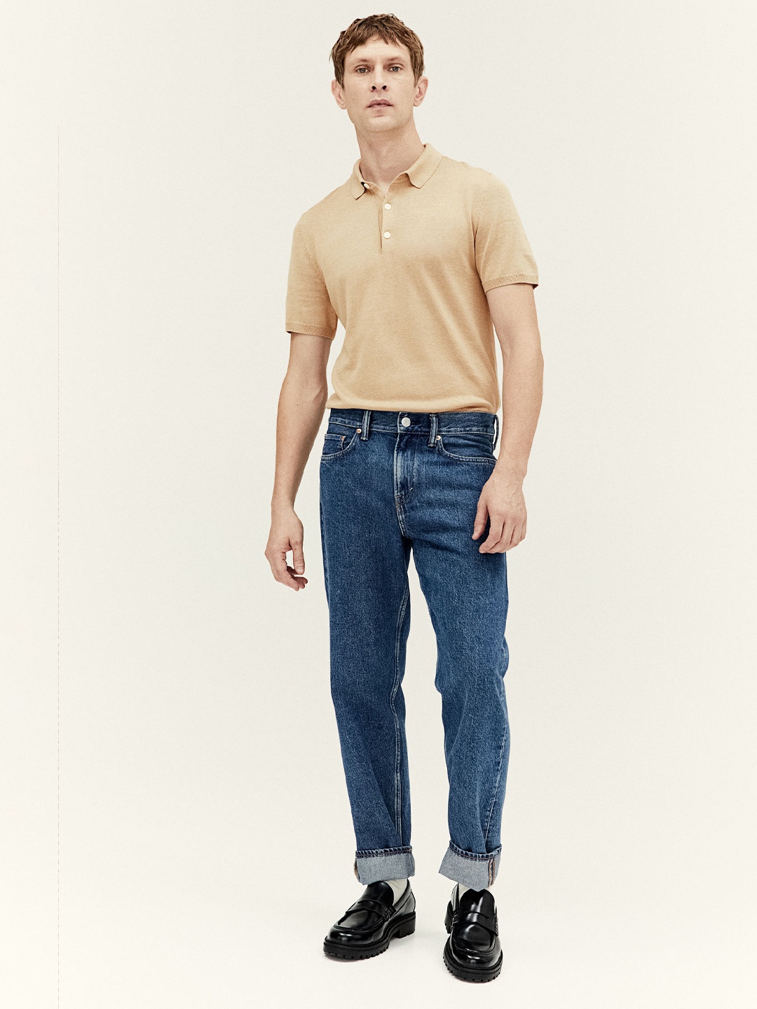 

H&M Slim-Fit Fine-Knit Polo Shirt, Beige