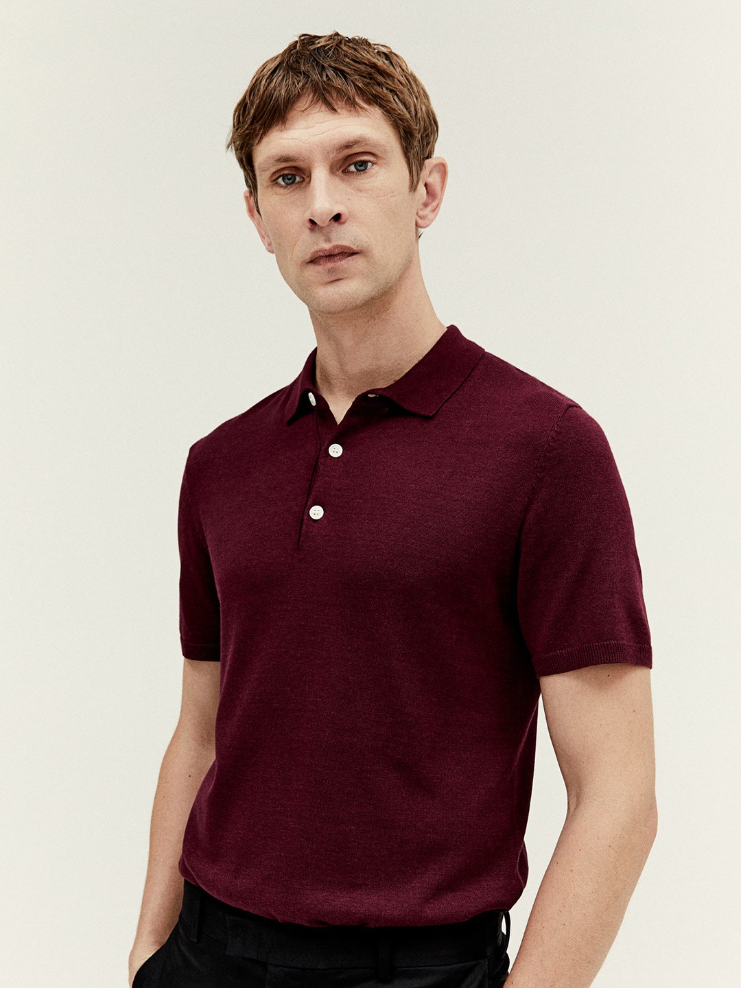 

H&M Slim-Fit Fine-Knit Polo T-Shirt, Red