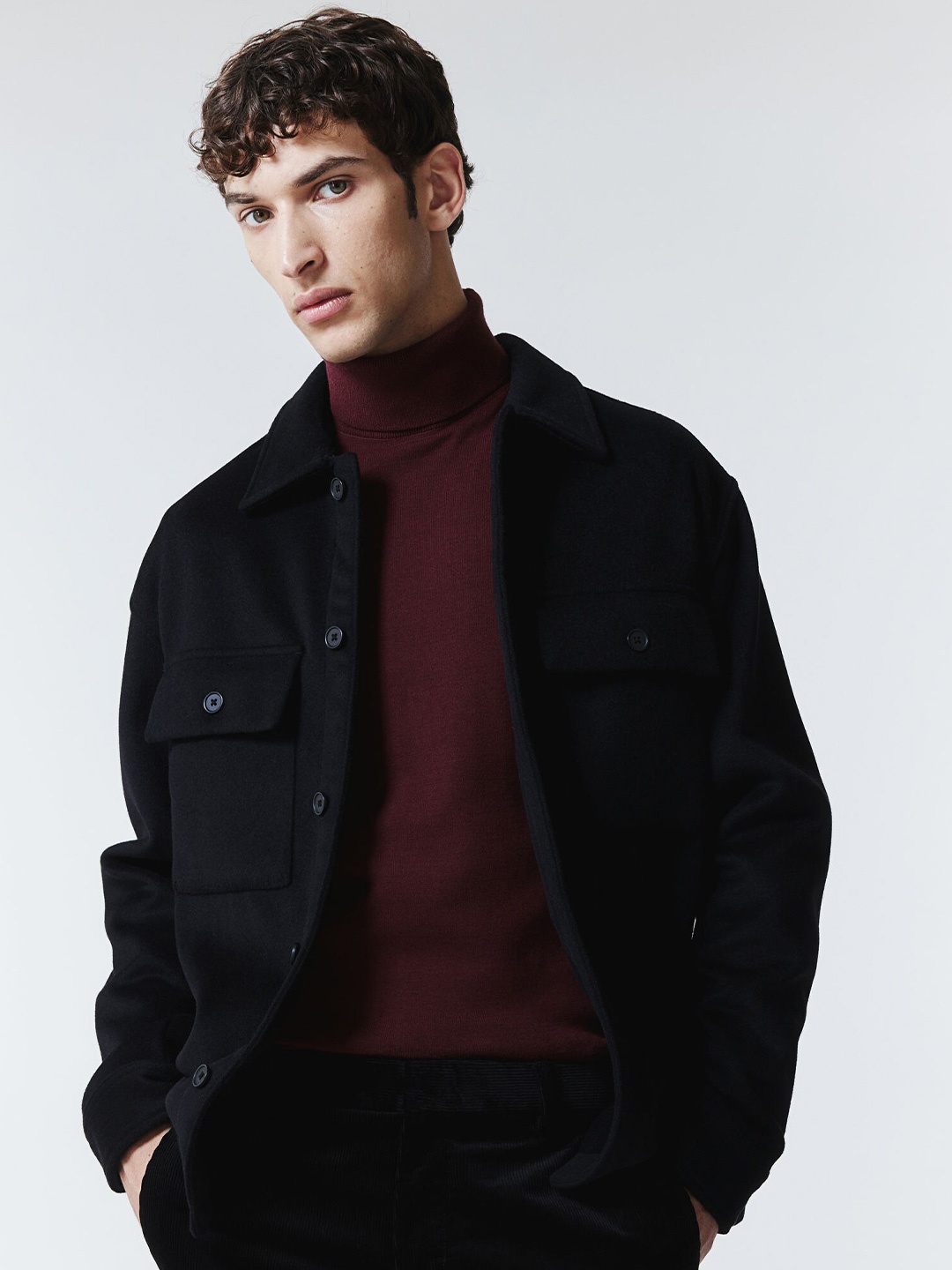

H&M Pure Cotton Slim Fit Fine-Knit Polo-Neck Jumper, Red