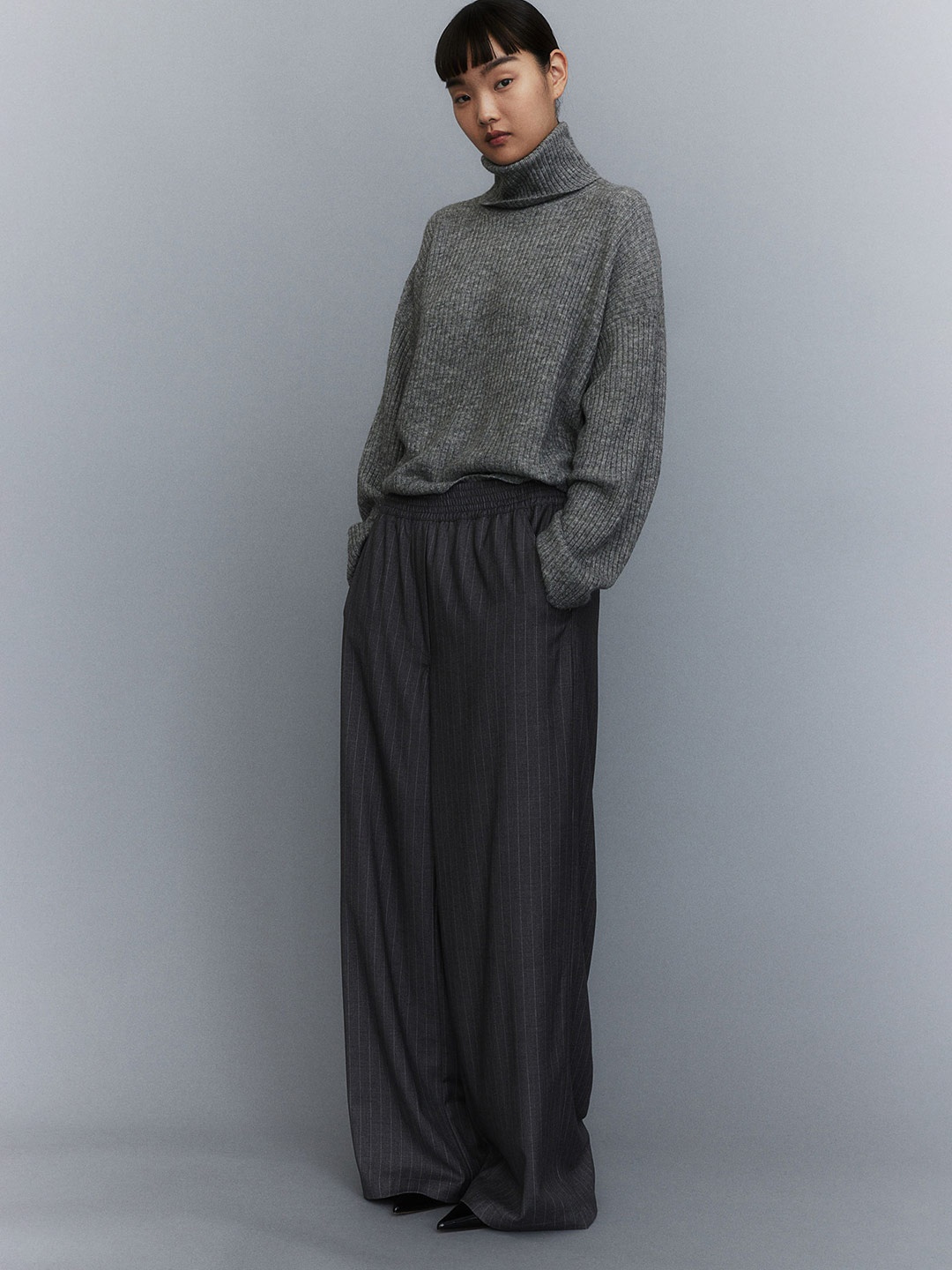 

H&M Oversized Polo-Neck Jumper, Grey