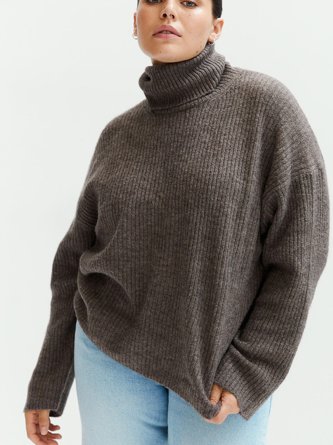 

H&M Oversized Polo-Neck Jumper, Brown