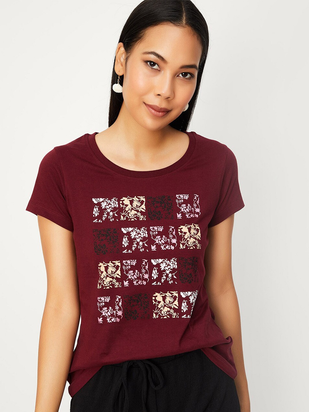 

max Graphic Printed Pure Cotton T-shirt, Maroon