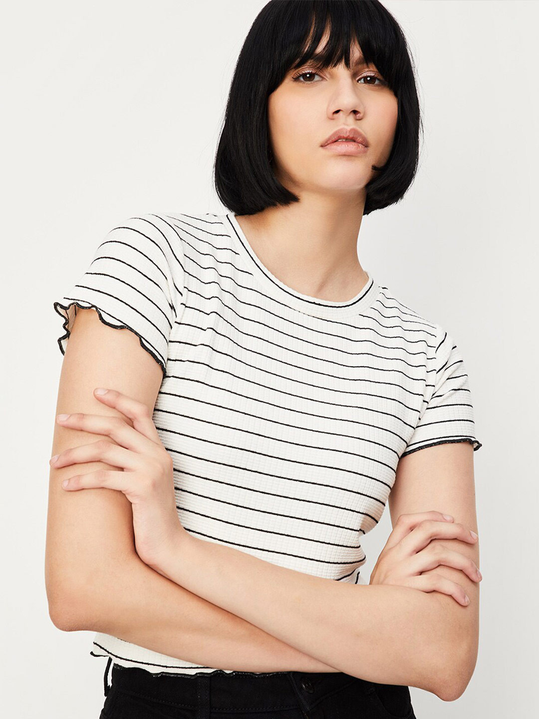 

max Striped Round Neck T-shirt, White