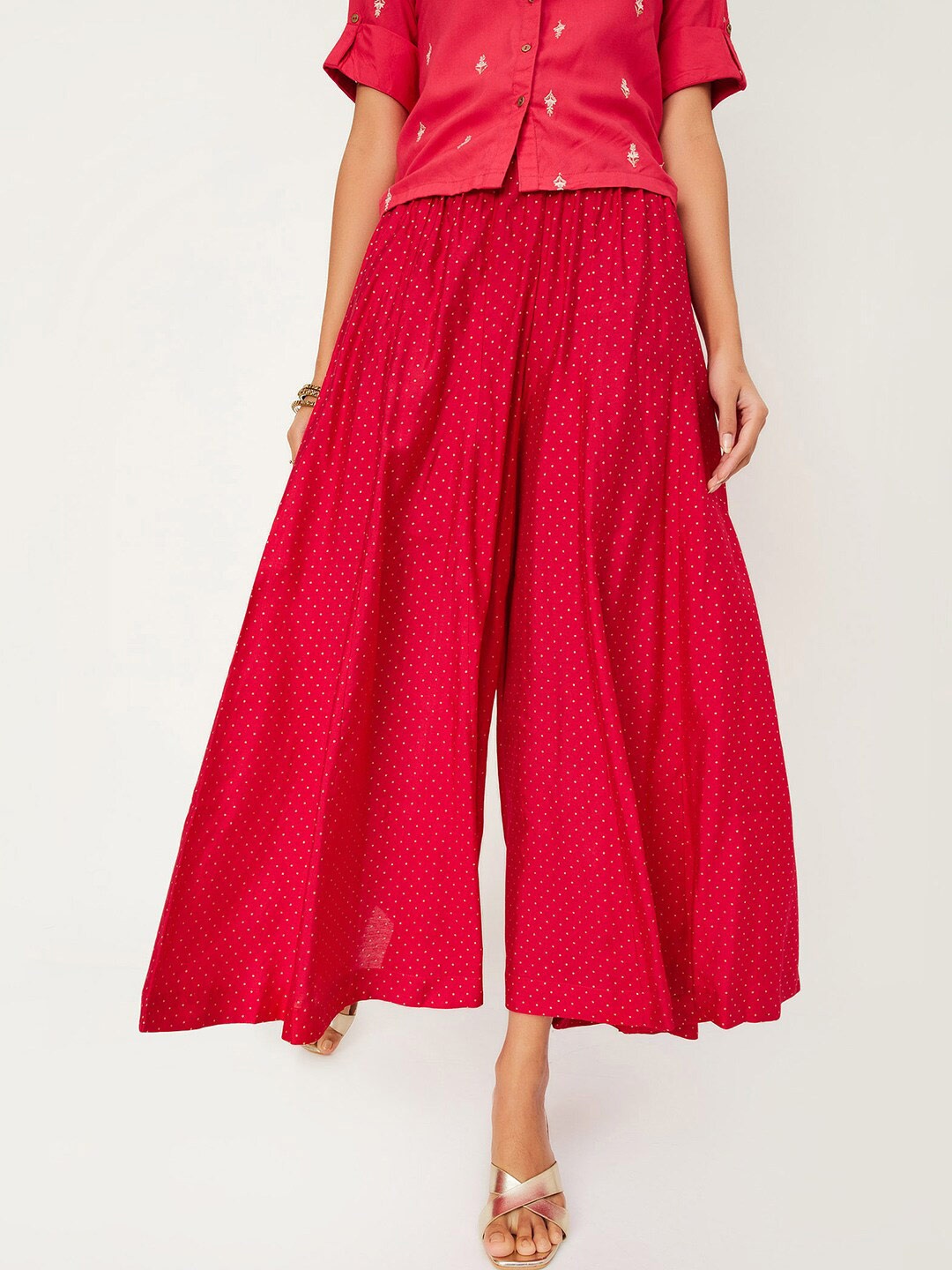 

max Polka Dot Printed Flared Palazzos, Red