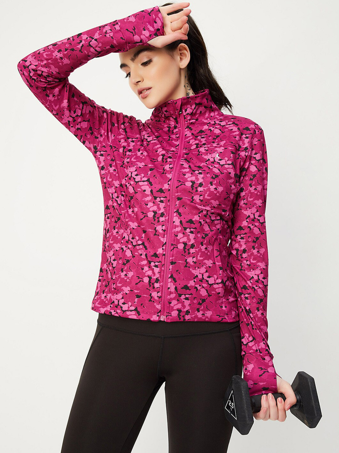 

max Abstract Printed Cotton Bomber Jacket, Magenta