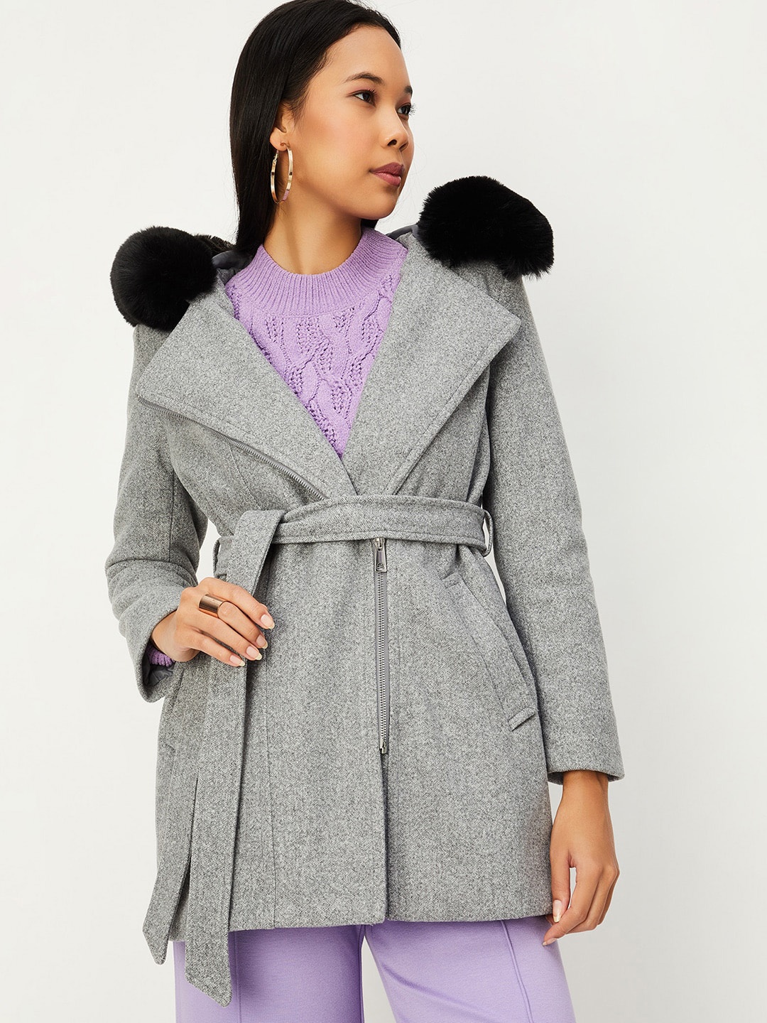 

max Hooded Longline Tailored Jacket, Grey