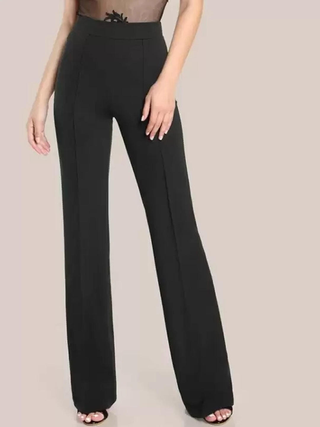 

N N ENTERPRISE Women Original Straight Fit High-Rise Parallel Trousers, Black