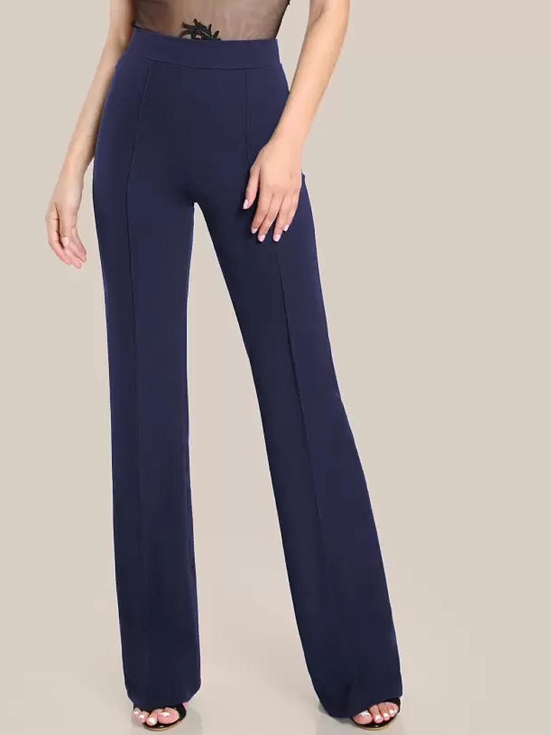 

N N ENTERPRISE Women Original Straight Fit High-Rise Parallel Trousers, Blue