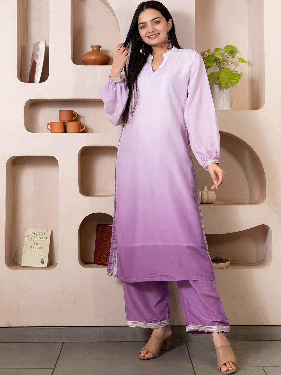 

WEAVLLITE Ombre Dyed Regular Sequinned Kurta with Palazzos, Purple