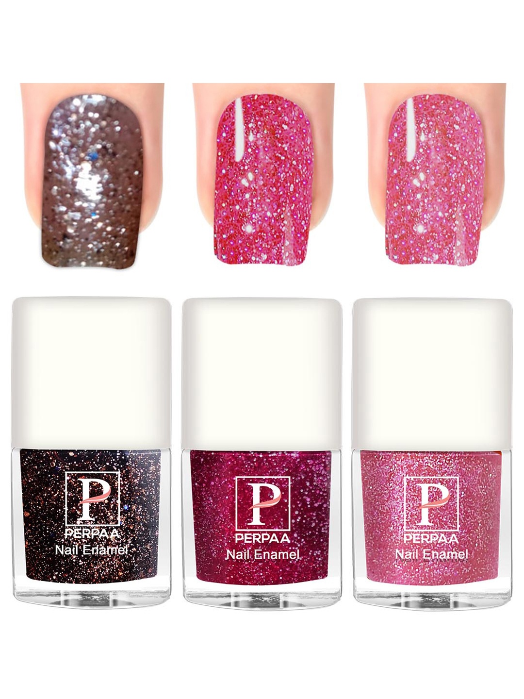 

PERPAA Set Of 3 Glitter Light Reflective UV Gel Nail Polish 5ml Each - Shades 95-96-97, Pink