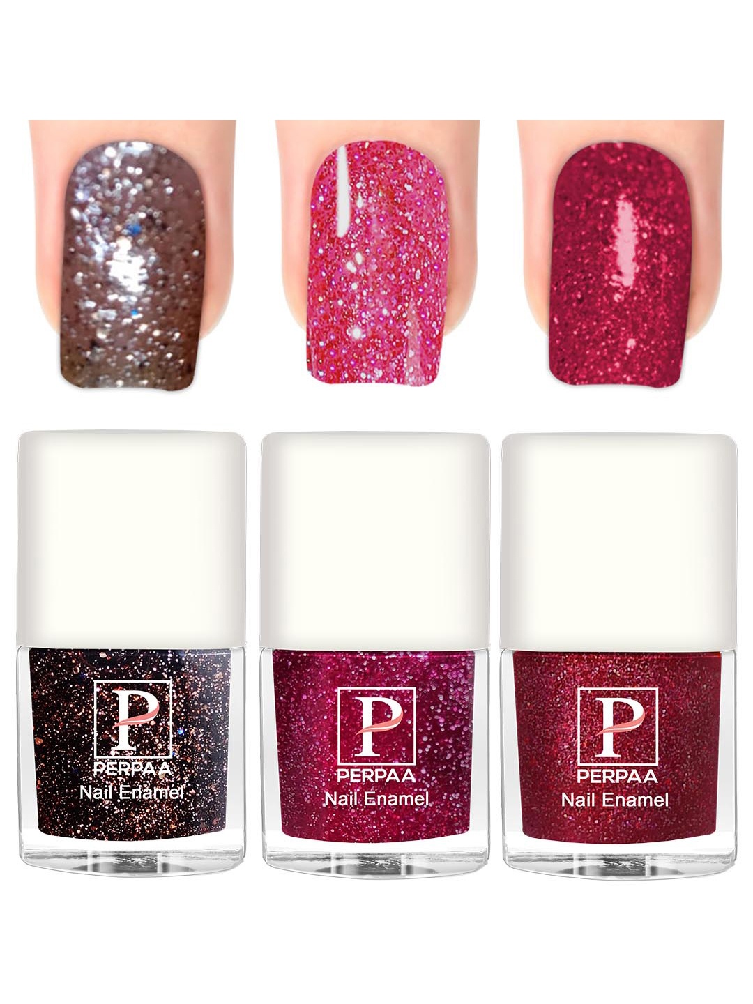 

PERPAA Set Of 3 Glitter Light Reflective UV Gel Nail Polish 5ml Each - Shades 95-96-94, Pink