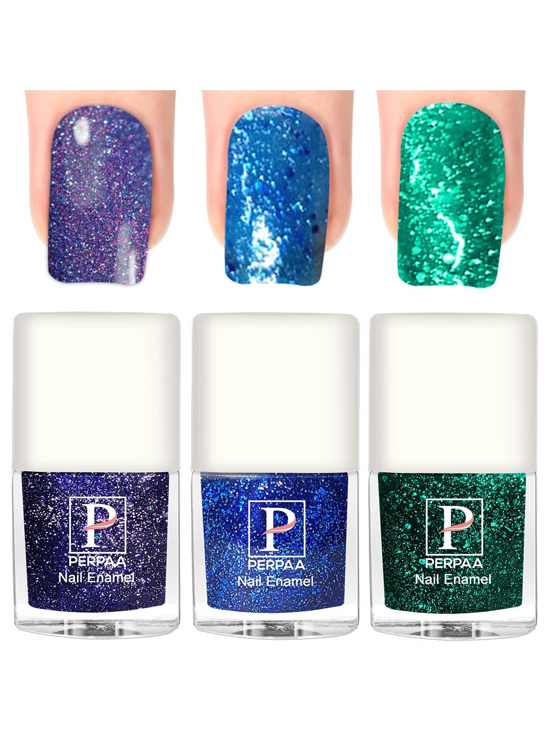 

PERPAA Set of 3 Glitter Light Reflective UV Gel Nail Polish - 5ml Each, Navy blue