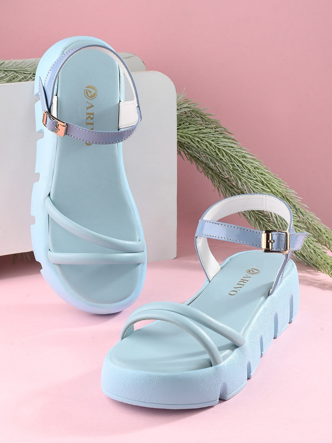 

ARIVO Strappy Open Toe Flatform Heels With Buckles Closure, Blue