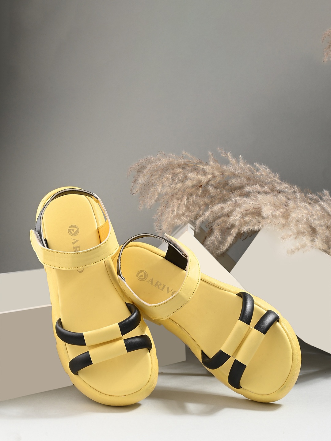 

ARIVO Colourblocked Flatform Heels With Backstrap, Yellow
