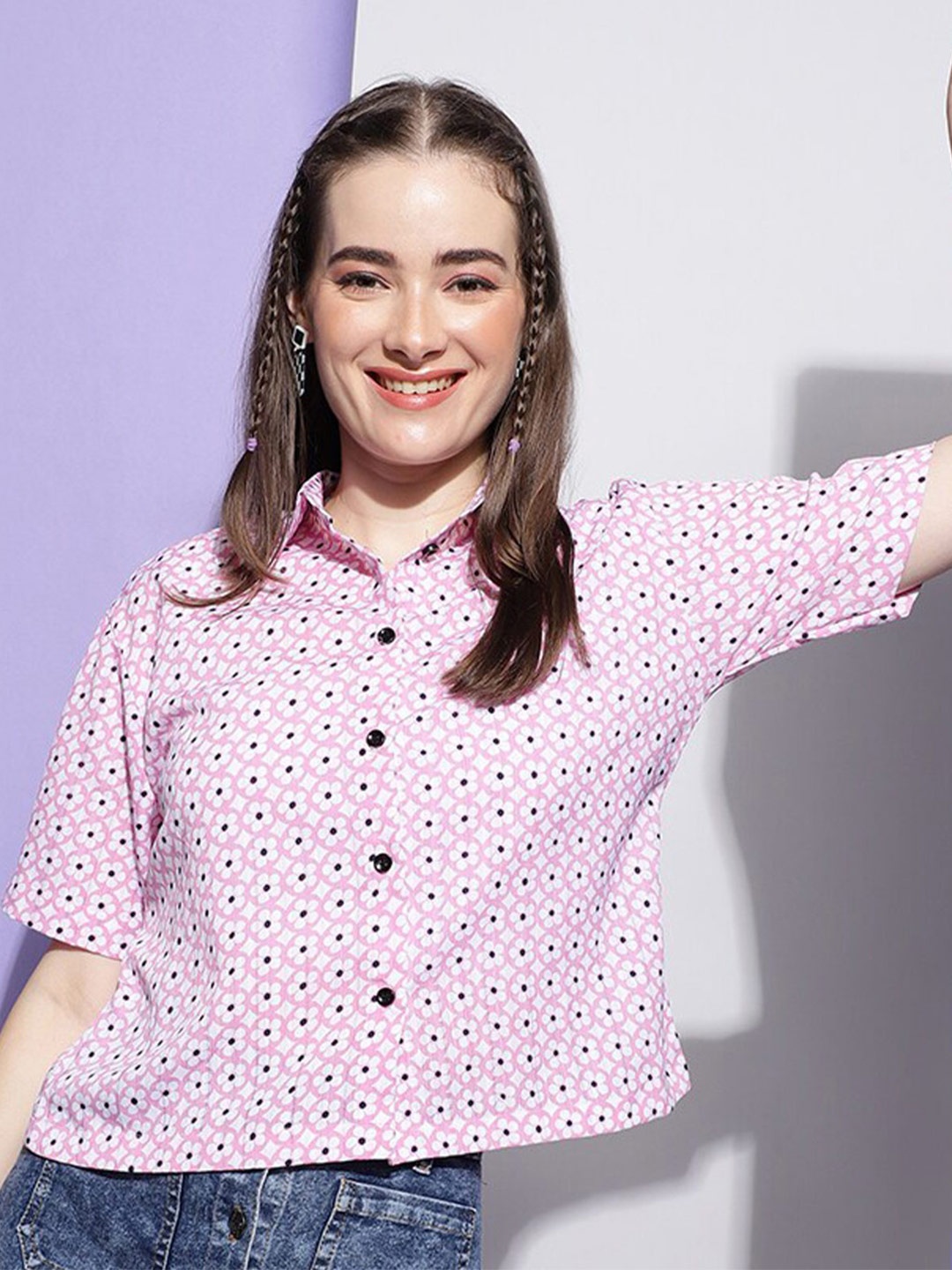 

J Turritopsis Classic Floral Printed Spread Collar Georgette Casual Shirt, Pink