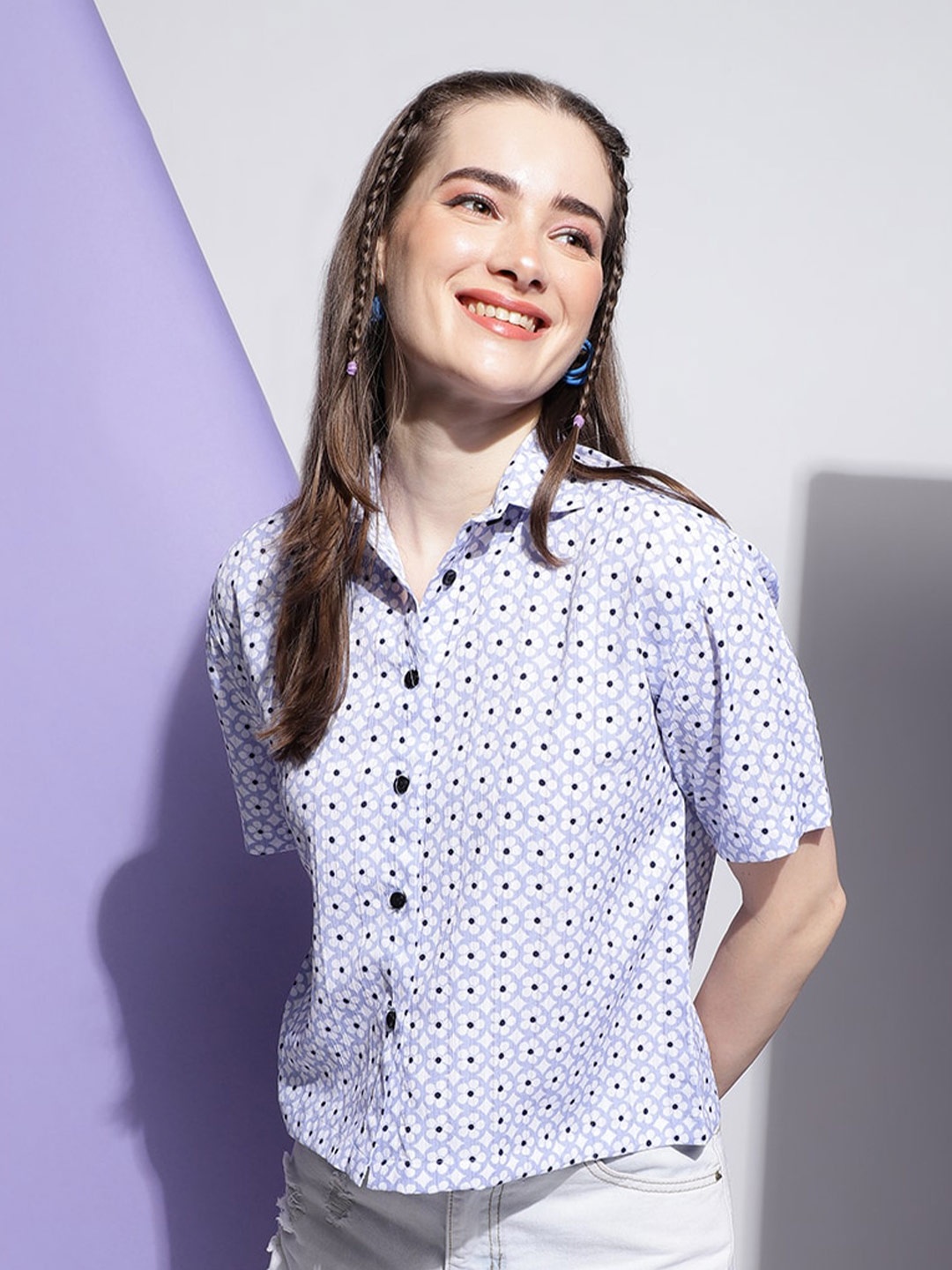 

J Turritopsis Classic Floral Printed Spread Collar Georgette Casual Shirt, Blue