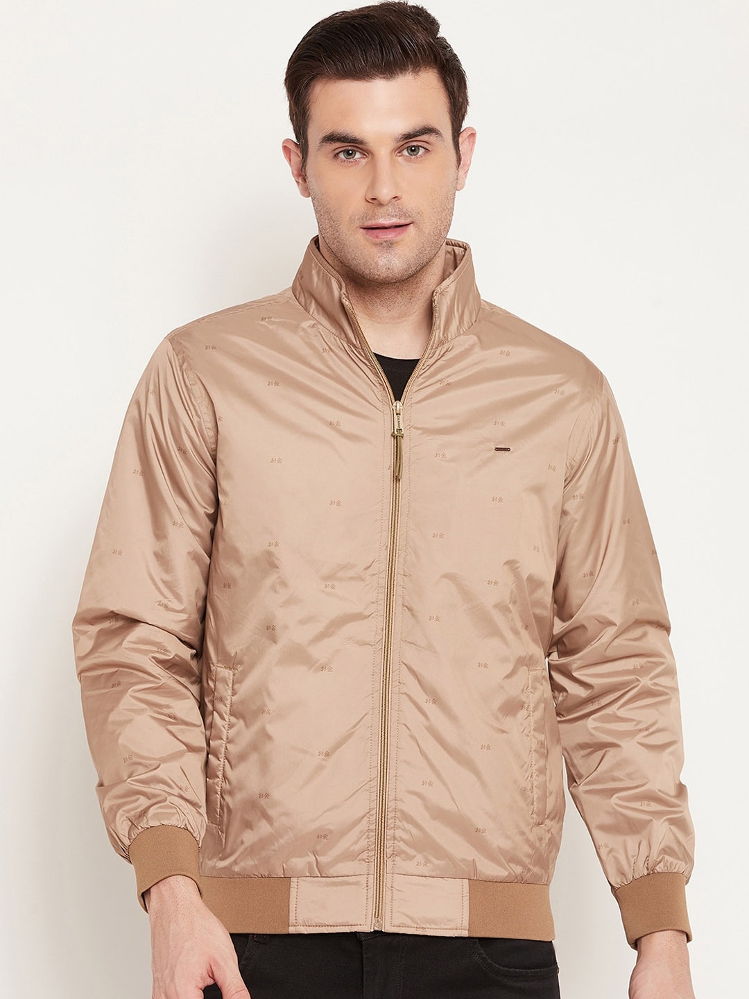 

Okane Conversational Printed Mock Collar Lightweight Bomber Jacket, Cream