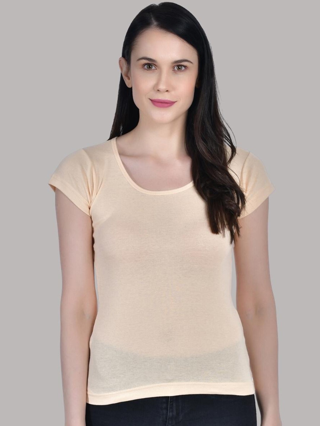 

Aimly Round Neck Short Sleeves Cotton Camisole, Beige