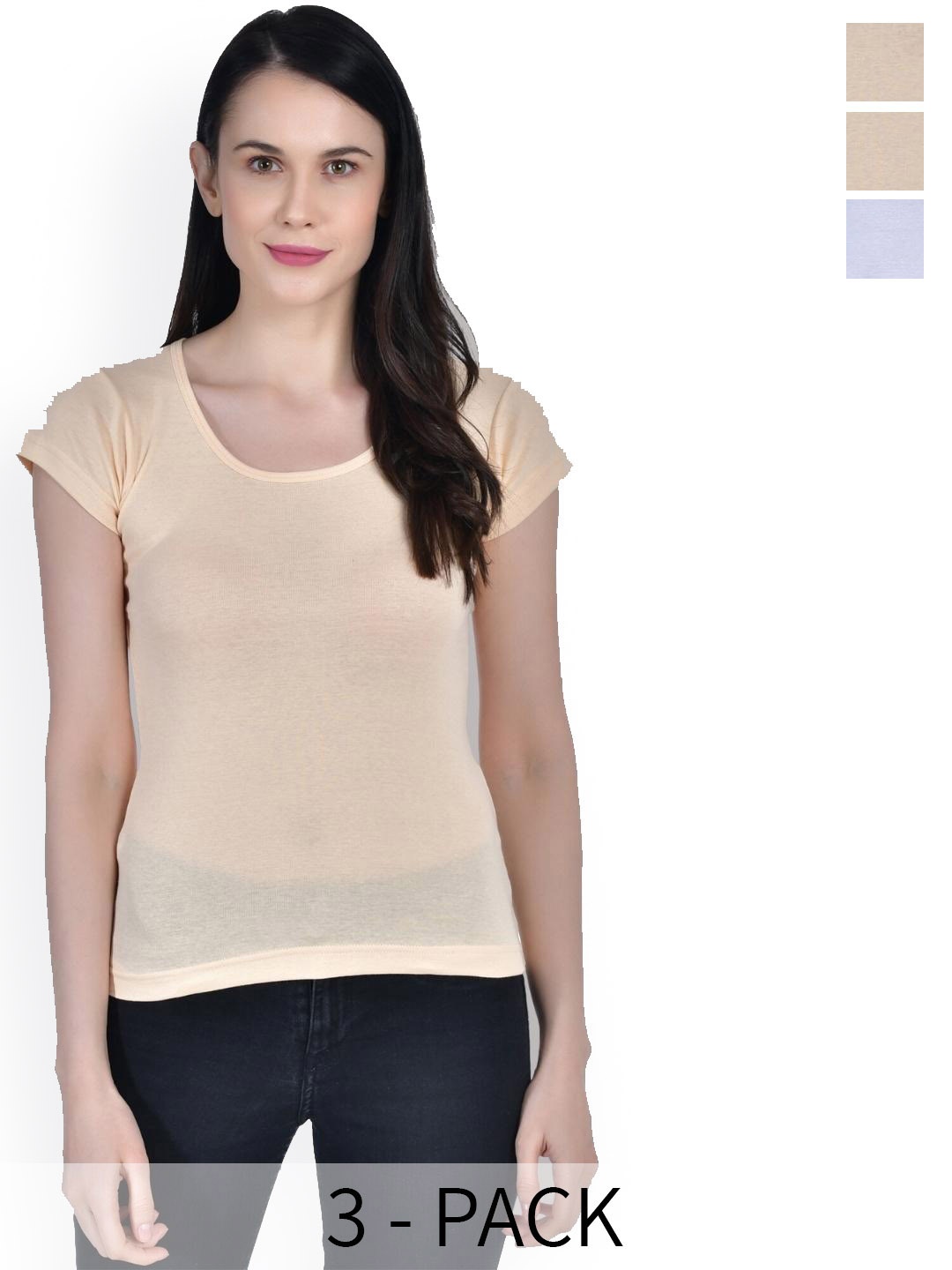 

Aimly Pack of 3 Round Neck Cap Sleeves Cotton Camisole Tank Tops, Beige