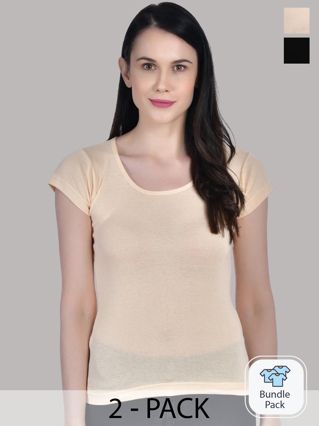 

Aimly Pack Of 2 Round Neck Cotton Tops, Black