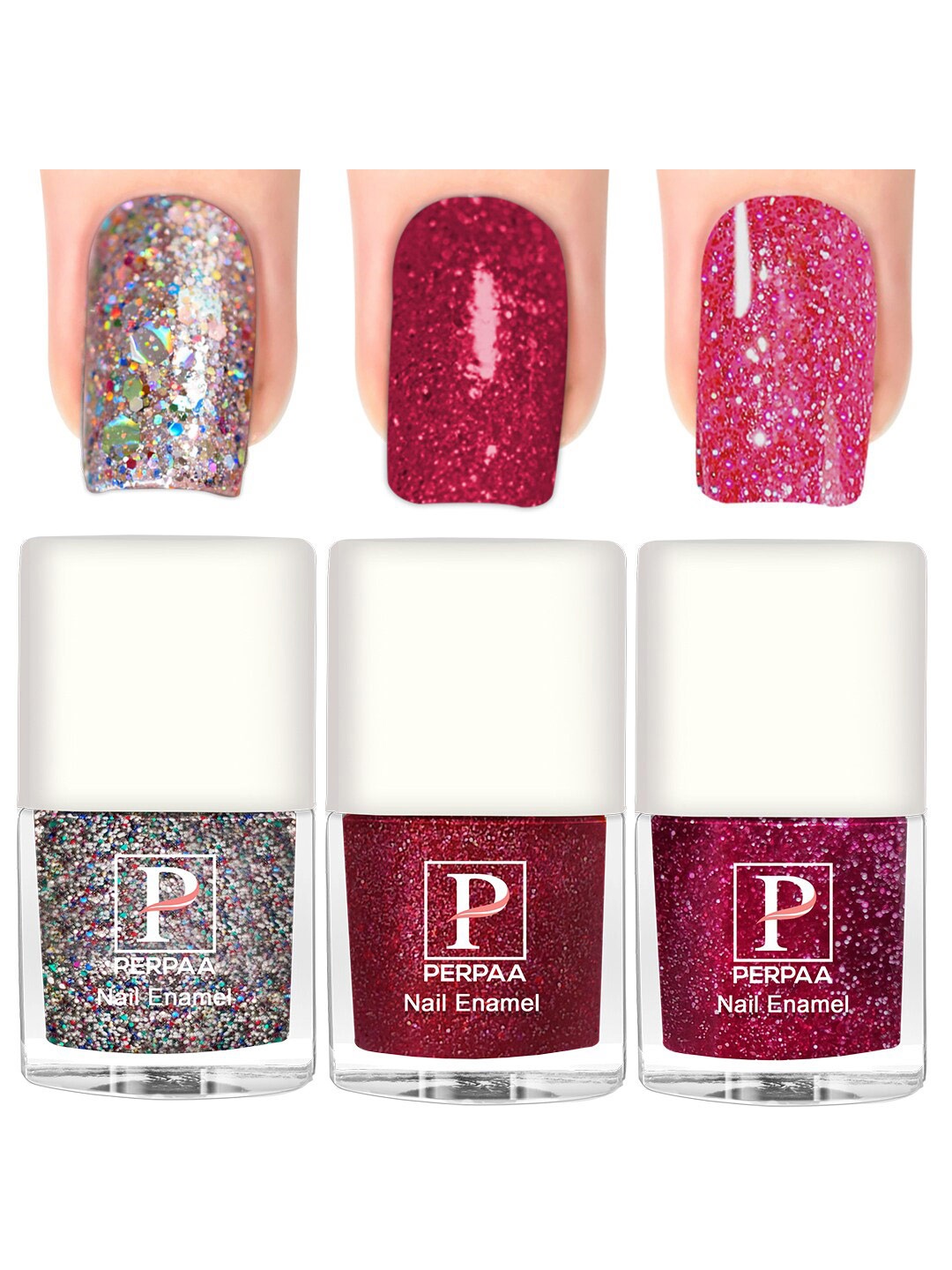 

PERPAA Set Of 3 Glitter Light Reflective UV Gel Nail Polish 5ml Each - Shades 89-90-96, Silver