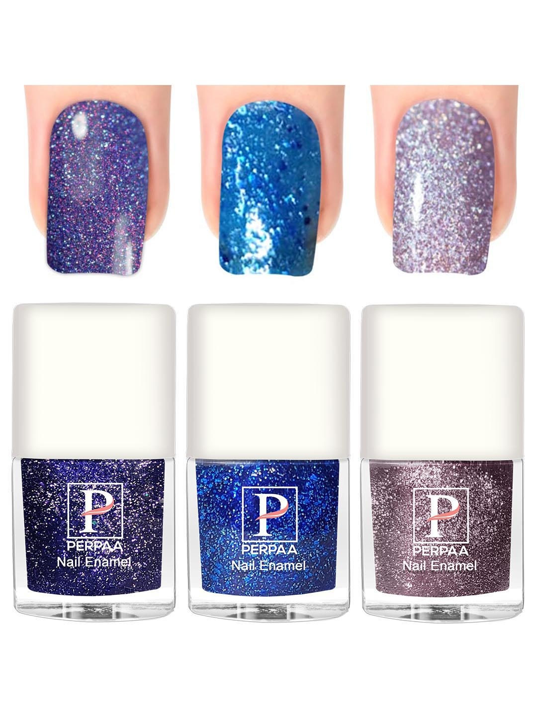 

PERPAA Set Of 3 Glitter Light Reflective UV Gel Nail Polish 5ml Each - Shades 92-93-94, Blue