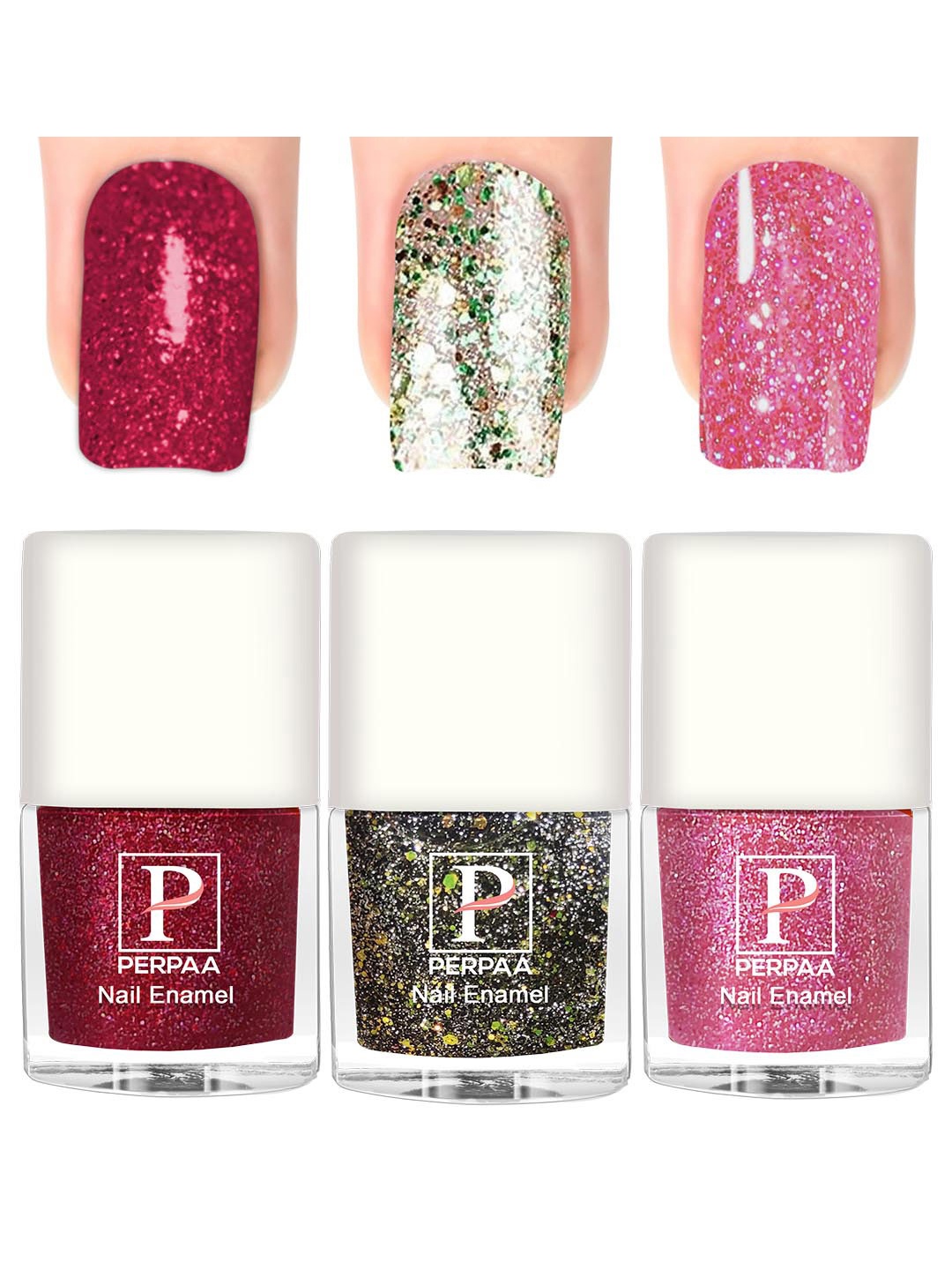 

PERPAA Set of 3 Glitter Light Reflective UV Gel Nail Polish - 5ml Each, Red