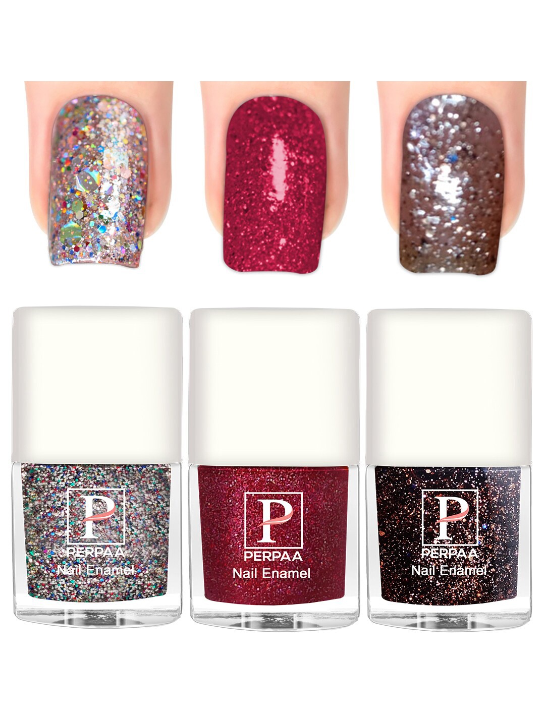 

PERPAA Set of 3 Glitter Light Reflective UV Gel Nail Polish - 5ml Each, Silver