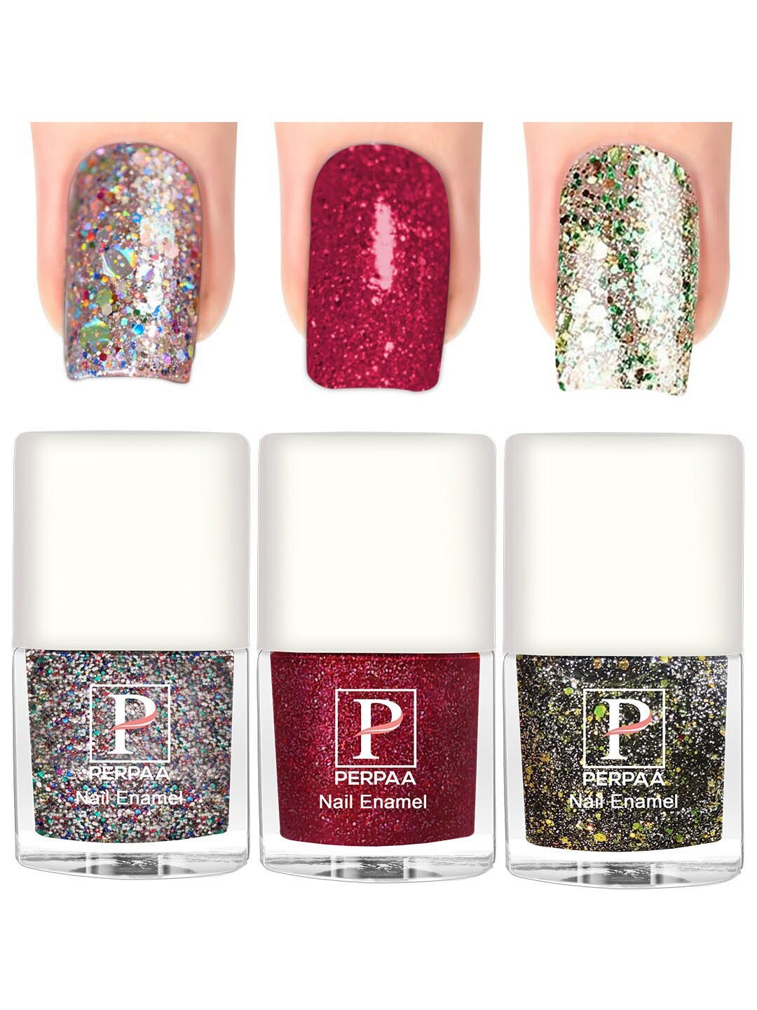 

PERPAA Set of 3 Glitter Light Reflective UV Gel Nail Polish - 5ml Each, Silver