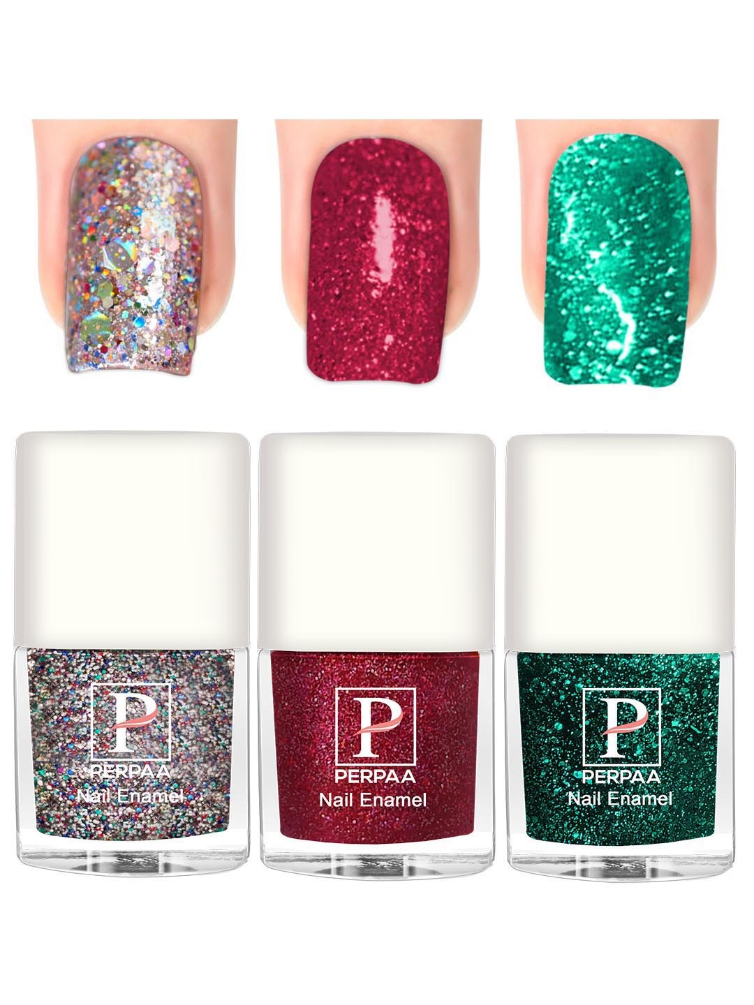 

PERPAA 3Pcs Long Lasting Gel Nail Polish - 5ml Each - Silver, Red, Dark Green