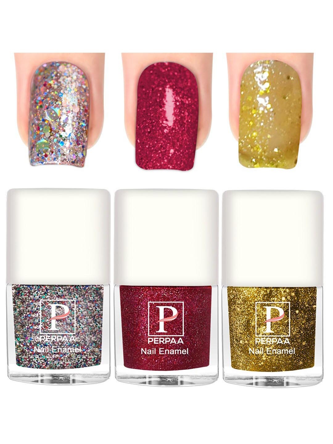 

PERPAA Set Of 3 Glitter Light Flashing Sparkly Gel Nail Polish - 5ml Each, Silver