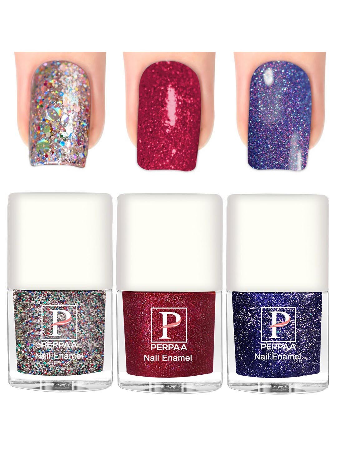 

PERPAA Set Of 3 Glitter Light Flashing Sparkly Gel Nail Polish - 5ml Each, Silver