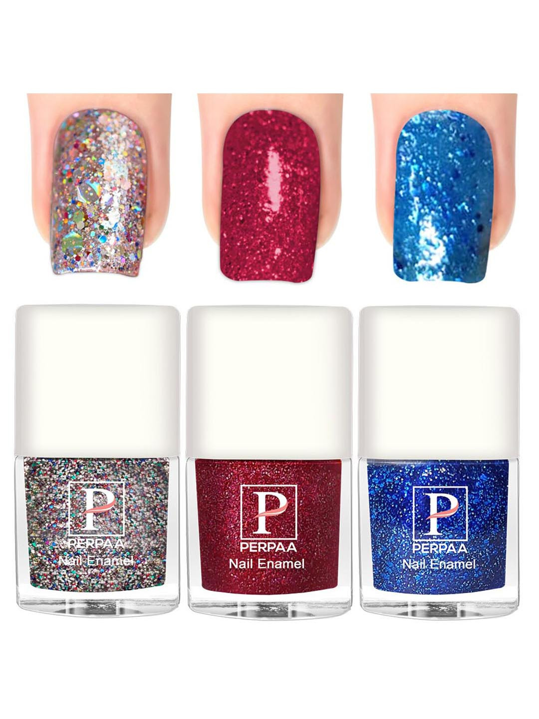 

PERPAA Set Of 3 Glitter Light Flashing Sparkly Gel Nail Polish - 5ml Each, Silver
