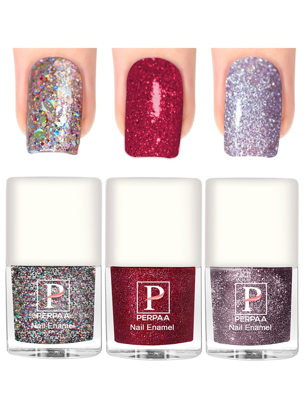 

PERPAA 3Pcs Long Lasting Gel Nail Polish - 5ml Each - Silver, Red, Lavender