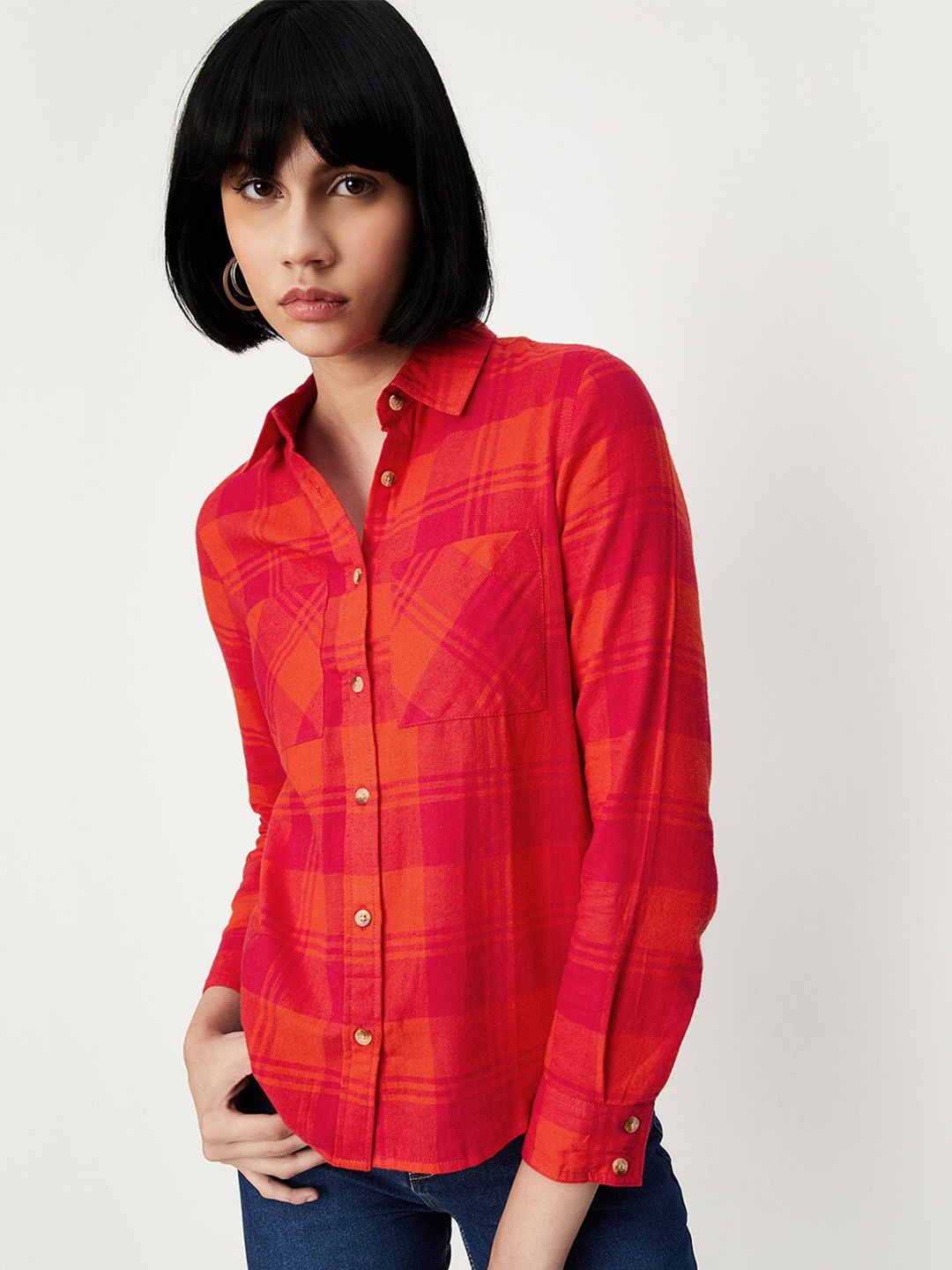 

max Tartan Checked Casual Shirt, Fuchsia