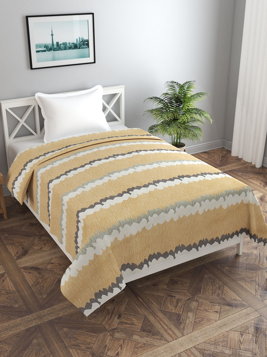 

MORADO Brown & White Printed Skin-Friendly Single Duvet Cover