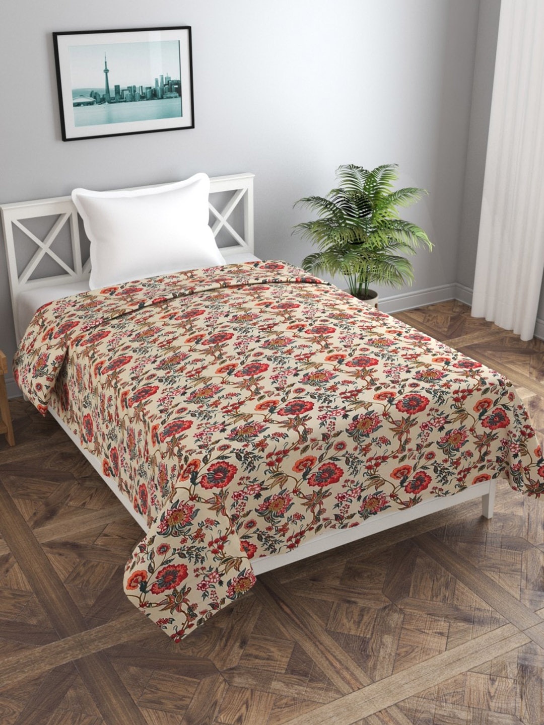 

MORADO Beige & Red Printed Skin-Friendly Single Duvet Cover