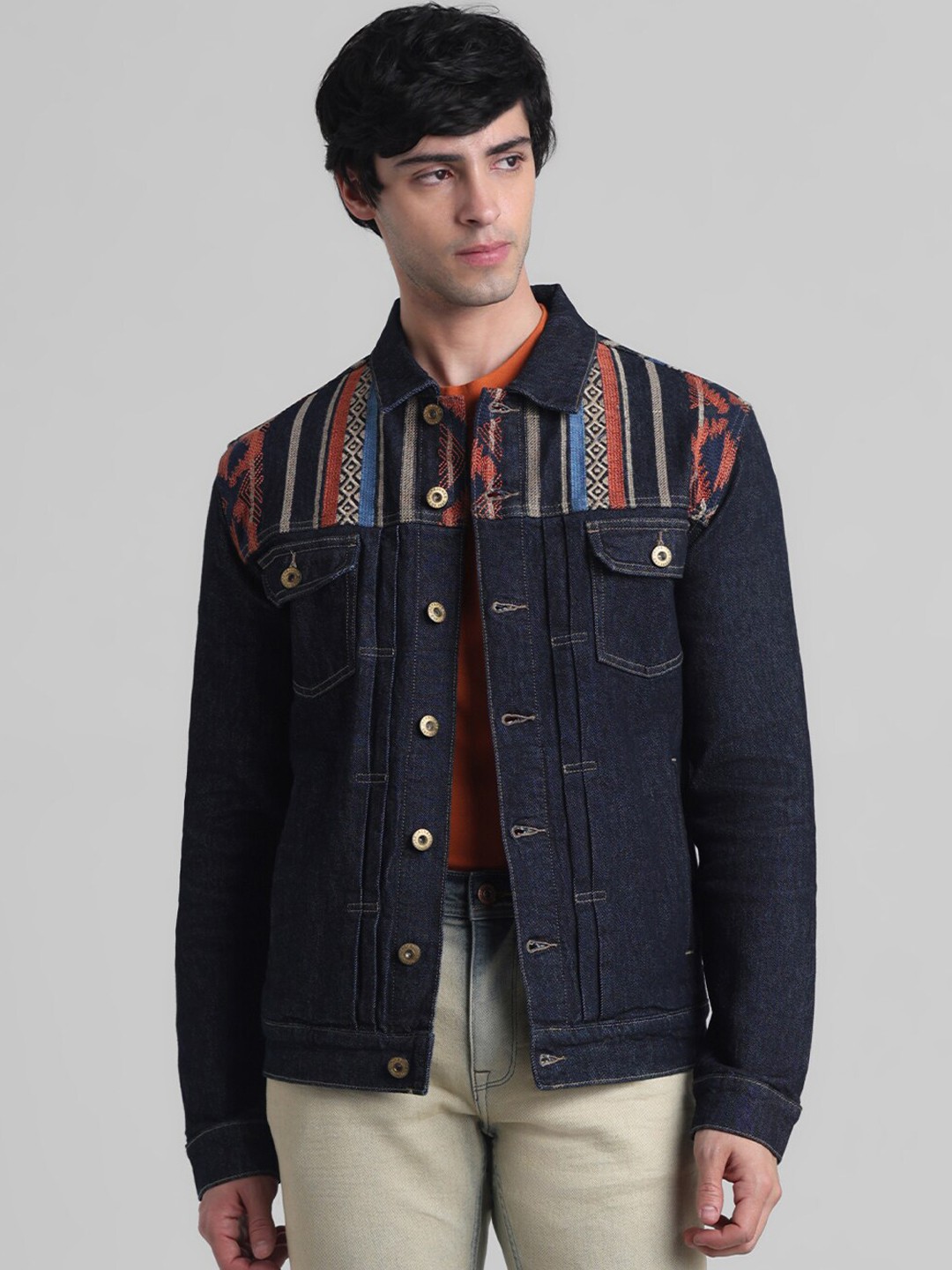 

Jack & Jones Geometric Self Design Denim Jacket, Blue
