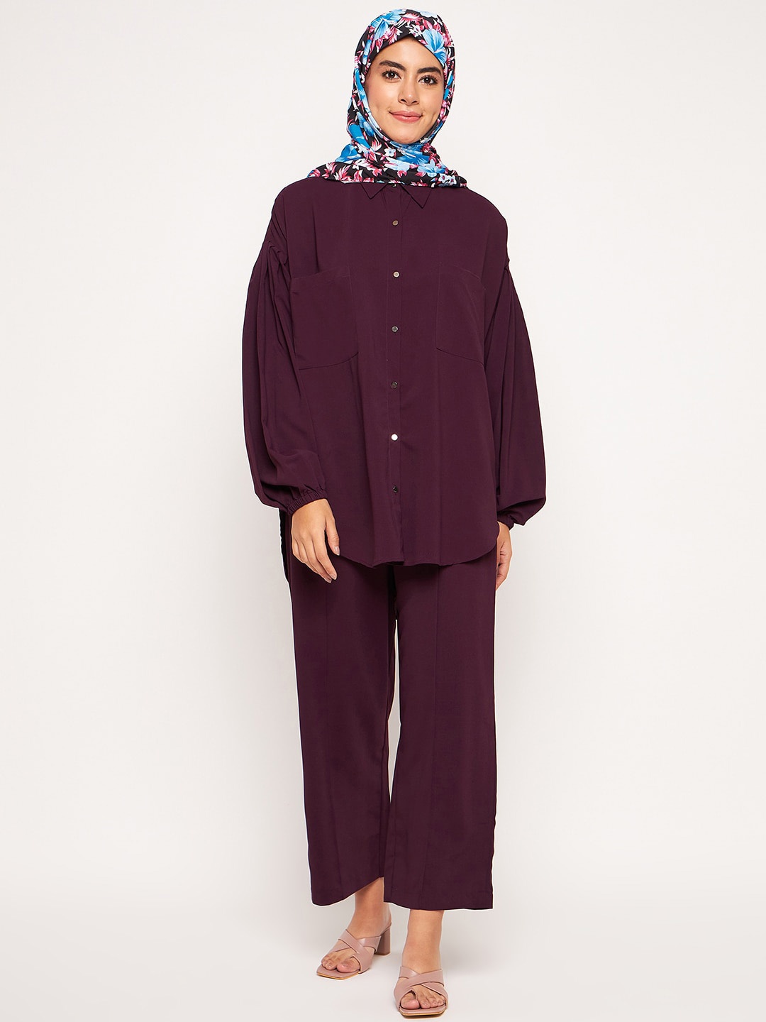 

NABIA Shirt Collar Shirt & Palazzo, Purple