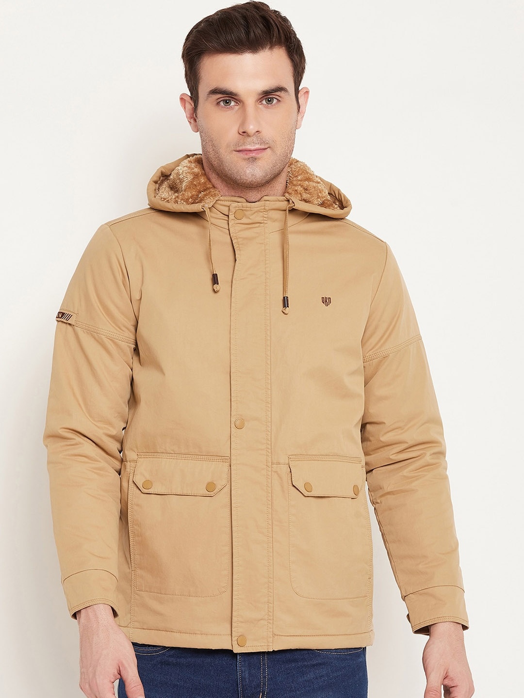 

Okane Hooded Long Sleeves Faux Fur Trim Lightweight Cotton Tailored Jacket, Cream